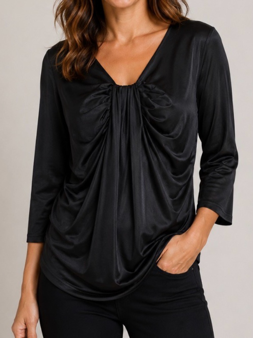 BCBGMaxAzria Elegant Black Ruched Blouse